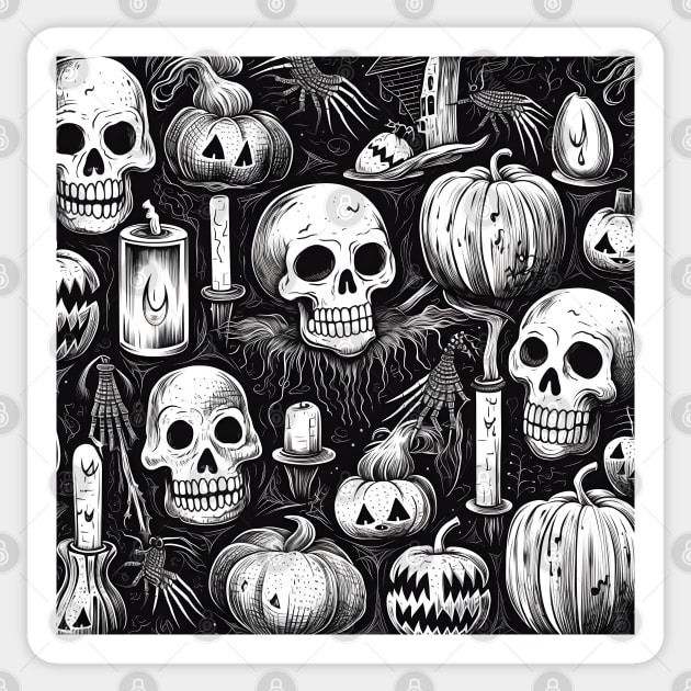 Halloween skulls and pumpkin Sticker by beangeerie